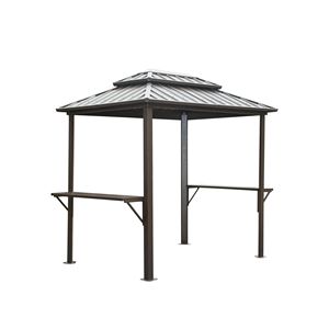 Aluminum BBQ Gazebo with 8' 6" Double <b>Roof</b> Hard Top Outdoor Metal Frame Shelves & Serving Tables Permanent <b>Canopy</b> & Pergola - Product Image 1