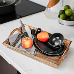 Bandeja DE SERVICIO DE MADERA rectangular de diseño personalizado del exportador del fabricante indio con asas Venta caliente a bajo precio - Product Image 3