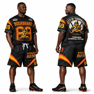 Ensemble maillot et short de football américain respirant en polyester 100 % – Tenue de sport personnalisable - Product Image 4