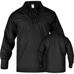Chemise Ghillie Jacobite Noire pour Homme de Haute Qualité, Meilleure Vente, Tenue Écossaise des Highlands, Manches Longues, À Lacets, OEM ODM - Product Image 1