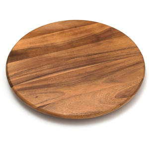Round Wooden Serving <b>Plate</b> Natural Acacia Wood Handcrafted Single Tier Modern Rustic Kitchen Tableware Durable Storage Holder - Product Image 1