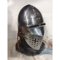 Casque T-Face artisanal en acier inoxydable poli et argenté, armure médiévale pour foires Renaissance et reconstitutions historiques