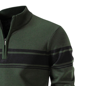 Pull en maille rayé vert pour homme avec col zippé, manches longues et col côtelé, idéal pour un usage décontracté – Vêtements en gros - Product Image 4