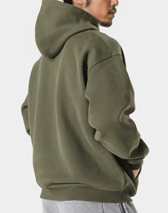 Men's Olive Green Hooded Sweatshirt Oversized Fit Cotton Fleece Casual Autumn Wear - Product Image 2