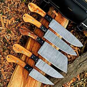 Lot de 5 couteaux de chef professionnels en acier Damas forgé à la main, lame pleine longueur, vente chaude - Product Image 1