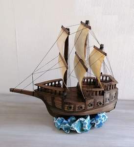 Sculpture de bateau en bois décorative pour table, thème nautique côtier, accent de décoration pour étagère de salon, idéale pour les maisons de plage - Product Image 5