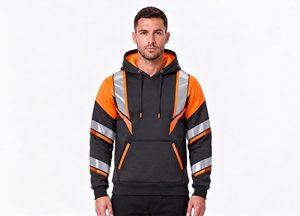 men hi <b>vis</b> reflective safety hoodie charcoal neon lime contrast <b>fleece</b> pullover hooded sweatshirt warm winter road workwear top - Product Image 4