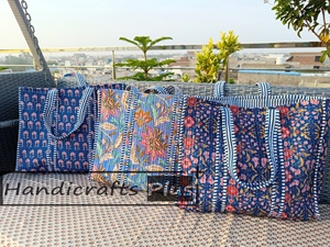 Quilted Floral Lightweight Women <b>Vintage</b> <b>Tote</b> <b>Bag</b> Handmade Shoulder Shopper Open Striped Handles Casual Daily Carry Travel - Product Image 3