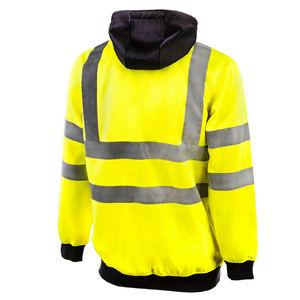 Sweat à capuche en polaire haute visibilité ANSI Classe 1, tissu 100 % polyester, couleur fluorescente, logo personnalisé, fermeture éclair, vêtements de sécurité réfléchissants - Product Image 4
