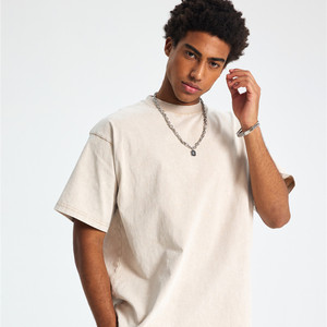 T-shirt en coton pour homme, coupe classique, manches courtes, col rond, design uni, tricoté, couleur unie, anti-rétrécissement, toile 300g - Product Image 1