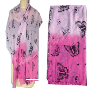 Women's cotton scarf With Hand Drawn Butterfly Pattern Ombre Gray To Black Lightweight Scarf For Daily Wear - Product Image 3
