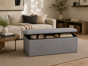 Banc de rangement en tissu moderne pour salon, mobilier de maison, gris cendré, design minimaliste - Product Image 4