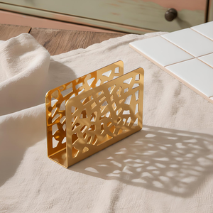 Porte-serviettes en métal doré, design grille de fenêtre, support décoratif pour serviettes de table, élégant organisateur de table de cuisine et de salle à manger, style vintage pour la maison - Product Image 2