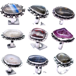 Lote de 10 Anillos Ajustables de Plata 925 con Gemas Mixtas de Estilo Antiguo Cristiano, para Chicas - Product Image 4