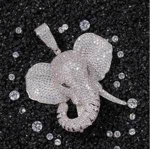 Pendentif éléphant de luxe serti de moissanite VVS, style hip-hop, or blanc, effet diamant, pièce maîtresse - Product Image 4