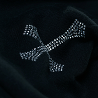 Sweat à capuche oversize d'hiver personnalisé avec fermeture éclair et strass, noir, style streetwear, design croix en cristal, veste de luxe hip-hop unisexe OEM
