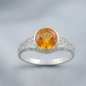 Bague fine ovale vintage en citrine, en acier inoxydable plaqué or, bijou unisexe, cadeau - Product Image 2