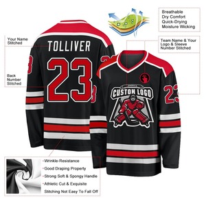 Maillot de hockey personnalisé noir, rouge et blanc – Uniformes d'équipe sublimés – Maillot de hockey sur glace respirant en maille – Tenue de sport d'entraînement - Product Image 2