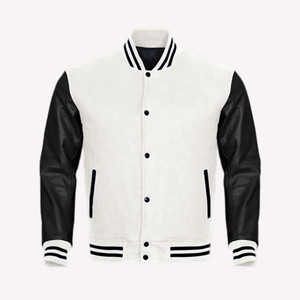 Chaqueta Varsity Personalizada para Hombre, Bordada, 400 Gramos, Color Negro y Blanco, Estilo Retro Americano, Cuello Alto, Invierno - Product Image 3
