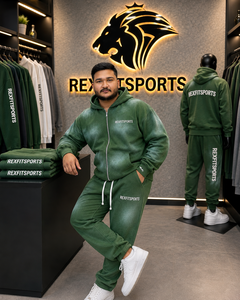 REXFITSPORTS 2026 Sweat à capuche zippé personnalisé vert délavé vintage unisexe en coton et polyester molletonné streetwear entièrement zippé - Product Image 5
