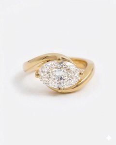 Bague de fiançailles solitaire ovale 2 carats CVD de laboratoire couleur D VVS, taille East-West, avec bande torsadée, certifiée IGI en or massif 14K - Product Image 1