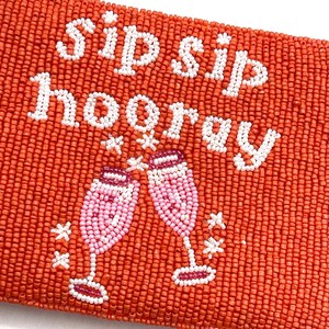 Bolso de fiesta con cuentas Sip Sip Hooray, Cartera de celebración color champán, Monedero para noche de chicas, Bolso de cuentas hecho a mano, Artesanía brillante - Product Image 2