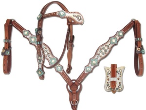 Set di Briglie in Pelle di Alta Qualità Stile Western con Design Bandiera <span class=keywords><strong>Americana</strong></span>, Capezza e Pettorale, <span class=keywords><strong>Accessori</strong></span> per Equitazione - Product Image 2