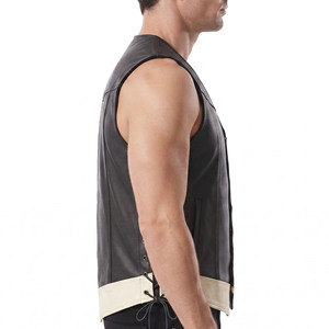 Men Zip-Up Leather Vest Men's Premium Genuine Leather Waistcoat Mens Leather Waist <b>Coat</b> With Side Lace Men V-Neck Leather Vest - Product Image 3