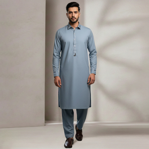 Shalwar Kameez Azul para Hombre, Algodón y Poliéster, Estilo Étnico, Ropa Formal para India y Pakistán - Product Image 3