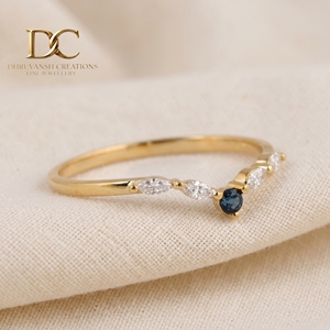 Anillo minimalista de lujo en oro amarillo macizo de 14 quilates con diamante cultivado en laboratorio y topacio azul de Londres para mujer, joyería fina para ocasiones especiales. - Product Image 5