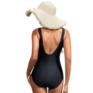 Maillot de bain une pièce noir sexy pour femmes, col rond, taille haute, extensible, vêtements de plage - Product Image 6