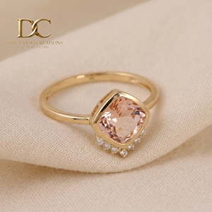 Anillo de Flores de Diseño Elegante en Oro Sólido de 14 Quilates para Enamorados con Diamante Cultivado en Laboratorio Certificado por IGI y Joyería de Morganita para Mujer - Product Image 4