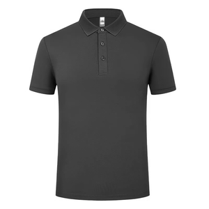Chemise piqué noire unie anti-plis en polyester à manches courtes pour homme, coupe décontractée, tricotée avec boutons - Product Image 1