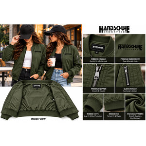 Chaqueta bomber de invierno para mujer, con cremallera frontal, puños acanalados y mangas largas. - Product Image 4