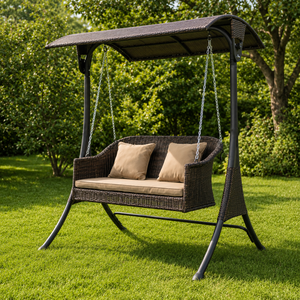 Silla Columpio de Jardín con Toldo para 2 Personas, Banco Columpio de Mimbre con Cojines para Patio, Jardín y Césped - Product Image 3