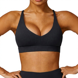 Women's Deep V-<b>Neck</b> Racerback Yoga Sports <b>Bra</b> Medium Support Solid Green Spandex Polyester - Product Image 2