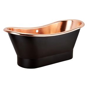 Baignoire autoportante moderne antique noir mat avec rebord en cuivre poli, baignoire ovale moderne pour hôtel, villa, complexe hôtelier - Product Image 3