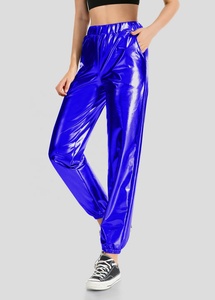 Women Metallic Shiny Wide Leg Pants Y2K Street Style Printed Loose Long Trousers - Product Image 3
