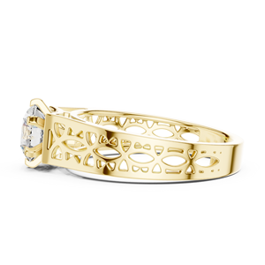 Anillo de compromiso de lujo chapado en oro de 14k con banda ancha de oro rosa y moissanita, corte redondo con apariencia de diamante y diseño geométrico para mujer - Product Image 5