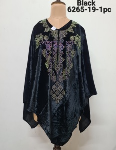 Ponchos en velours uni avec travail Swasrosvki, style bohème long pour femmes, toutes saisons - Product Image 2