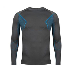 Ensemble de compression gris pour homme à manches longues, haut à col rond et pantalon long, séchage rapide, respirant, coupe sportive - Product Image 2