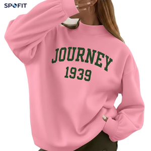 SPOFIT Women's <b>Pink</b> Oversized Crewneck Sweatshirt Journey 1939 Letter Print Breathable Cotton Autumn Casual <b>Top</b> - Product Image 4
