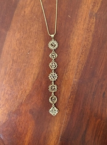 Brass seven chakra <b>necklace</b> Meditation & yoga special Brass Jewelry, 7 chakras Handmade pendant, chakra healing pendant gift - Product Image 3