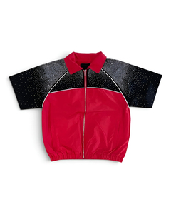 Custom Stitched Zip Lightweight Nylon Tracksuit Men Regular Fit Winter Windproof Rhinestone Windbreaker Short <b>Set</b> Two Piece - Product Image 1