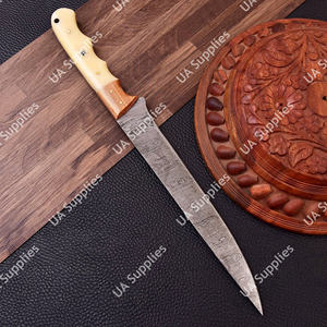 Cuchillo de pescado/filetear profesional ligero de acero de Damasco hecho a mano, afilado, de 7 pulgadas, con acabado cepillado y mango de hueso de camello para pesca. - Product Image 4