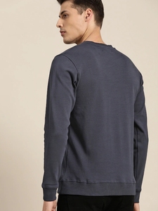 Sudadera de Cuello Redondo Azul Oscuro para Hombre, Corte Regular, Tejida, 100% Algodón, Informal, Diseño de Color Sólido para Otoño - Product Image 2