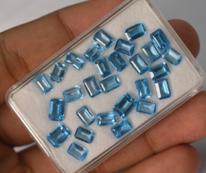 Topacio azul natural, corte esmeralda octogonal, piedra preciosa suelta para la elaboración de joyas, 6x4 mm - Product Image 1