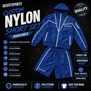 REXFIT SPORTS 2026 Ensemble court personnalisé en nylon bleu roi pour homme, veste coupe-vent à capuche et short, ensemble de vêtements de sport deux pièces, logo personnalisé - Product Image 1