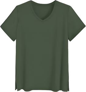 เสื้อยืดคอวี แขนสั้น ผู้หญิง คุณภาพพรีเมียม ระบายอากาศได้ดี ปรับแต่งได้ ไซส์ใหญ่ สไตล์ลำลอง เป็นมิตรกับสิ่งแวดล้อม สำหรับฤดูร้อน รับผลิตแบบ OEM - Product Image 1