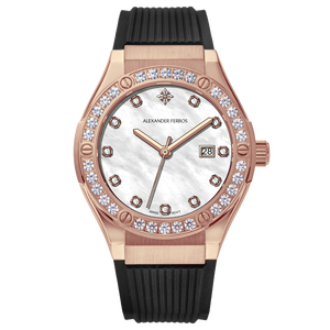 Montre pour femme Alexander Ferros 2251R-19, mouvement à quartz en acier inoxydable, cristal saphir, cadran de 33 mm, bracelet en caoutchouc, étanche 50 m - Product Image 1
